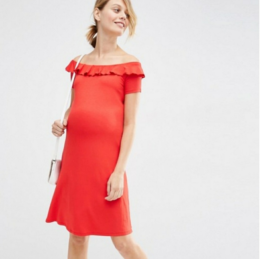 ASOS Maternity Off-Shoulder Ruffle Skater Dress